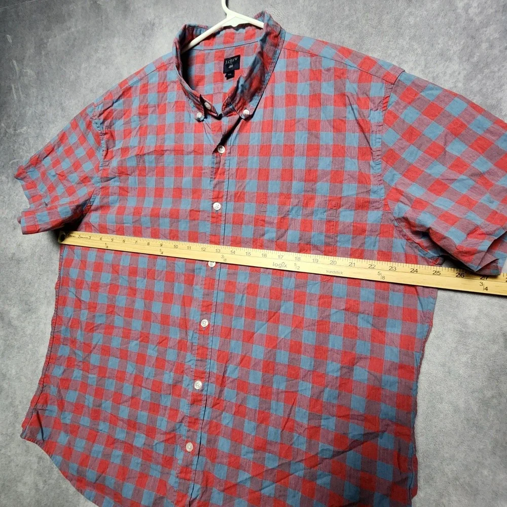 J Crew Mens XXL Red Blue Gingham Short Sleeve Button Down Shirt H4767 SP 18